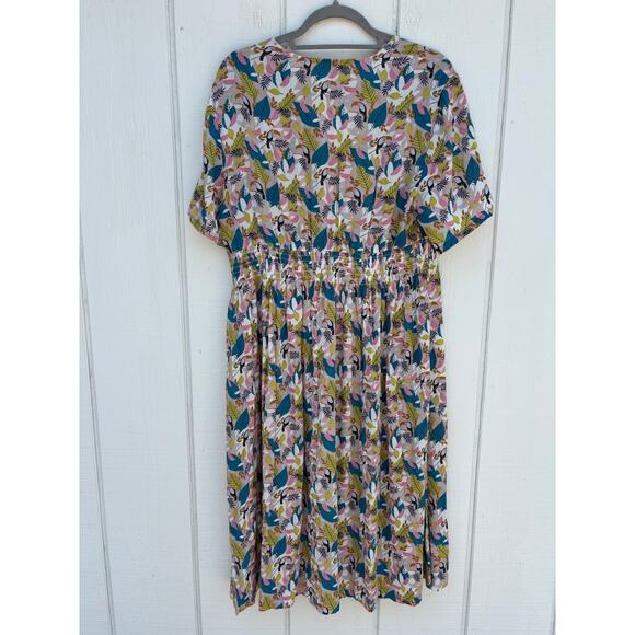 Boden Susannah Toucan Print Midi Dress, Animal Bird Print V-Neck, Plus Size 10 - Picture 2 of 4